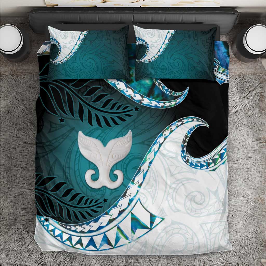 Aotearoa New Zealand Bedding Set Maori Wera Paua Shell Teal Glitter