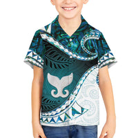 Aotearoa New Zealand Family Matching Long Sleeve Bodycon Dress and Hawaiian Shirt Maori Wera Paua Shell Teal Glitter LT05 Son's Shirt Teal - Polynesian Pride