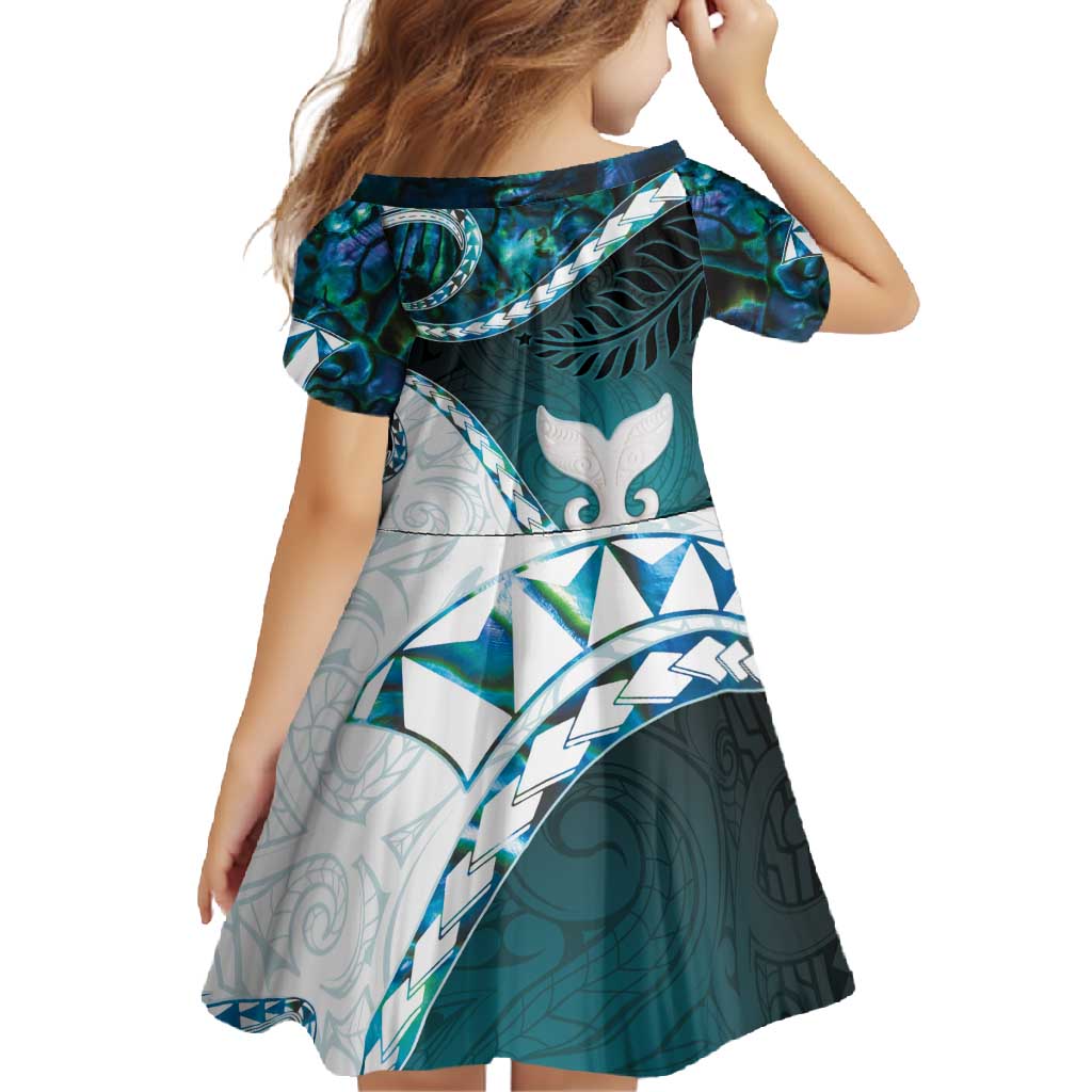 Aotearoa New Zealand Family Matching Mermaid Dress and Hawaiian Shirt Maori Wera Paua Shell Teal Glitter LT05 - Polynesian Pride