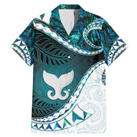 Aotearoa New Zealand Family Matching Mermaid Dress and Hawaiian Shirt Maori Wera Paua Shell Teal Glitter LT05 Dad's Shirt - Short Sleeve Teal - Polynesian Pride