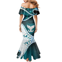 Aotearoa New Zealand Family Matching Mermaid Dress and Hawaiian Shirt Maori Wera Paua Shell Teal Glitter LT05 - Polynesian Pride