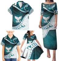 Aotearoa New Zealand Family Matching Puletasi and Hawaiian Shirt Maori Wera Paua Shell Teal Glitter LT05 - Polynesian Pride