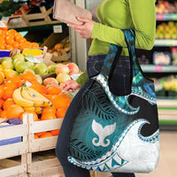 Aotearoa New Zealand Grocery Bag Maori Wera Paua Shell Teal Glitter