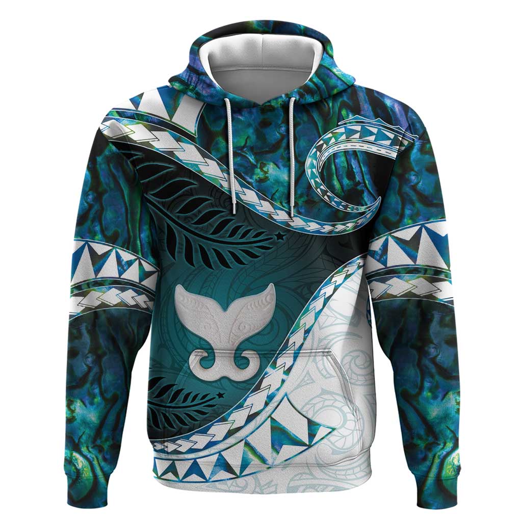 Aotearoa New Zealand Hoodie Maori Wera Paua Shell Teal Glitter