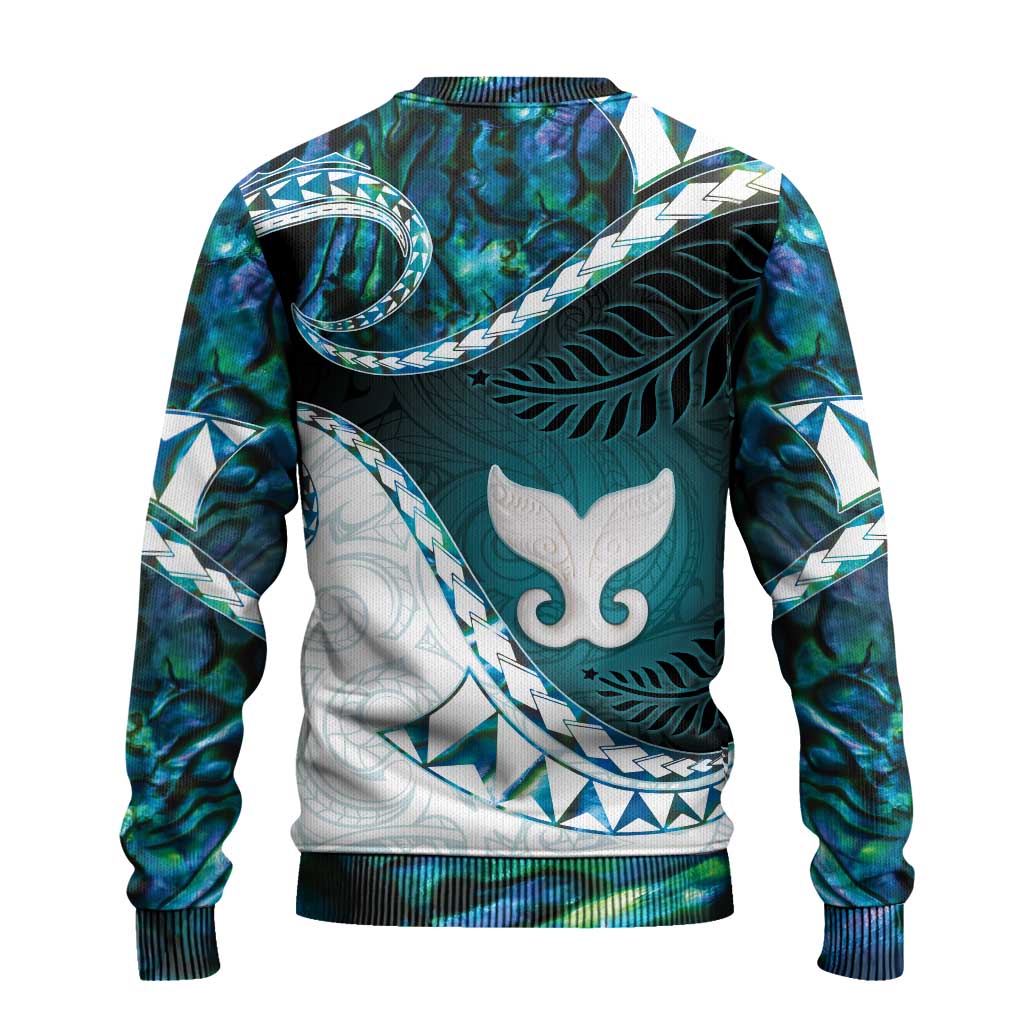 Aotearoa New Zealand Ugly Christmas Sweater Maori Wera Paua Shell Teal Glitter