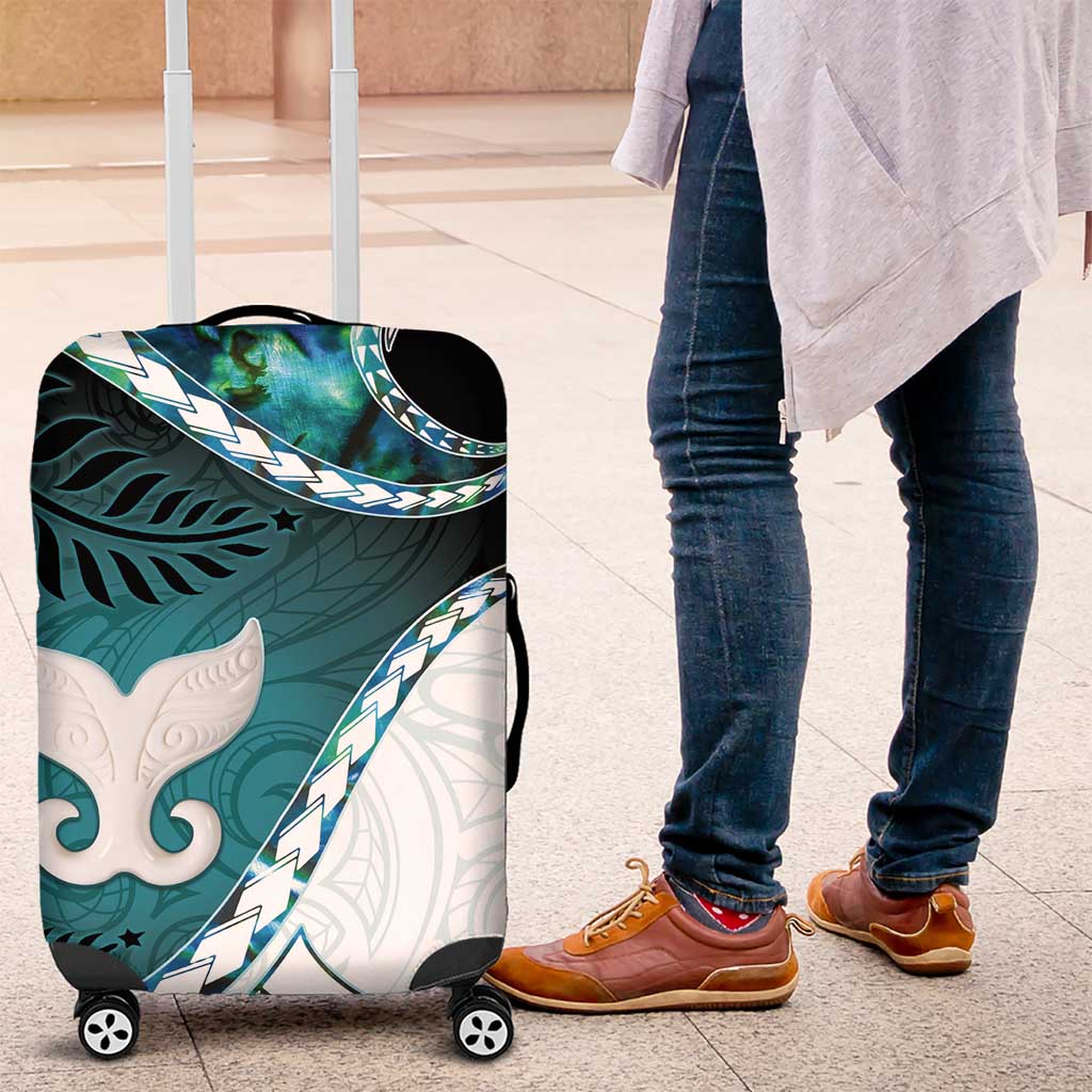 Aotearoa New Zealand Luggage Cover Maori Wera Paua Shell Teal Glitter