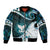 Aotearoa New Zealand Sleeve Zip Bomber Jacket Maori Wera Paua Shell Teal Glitter