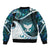 Aotearoa New Zealand Sleeve Zip Bomber Jacket Maori Wera Paua Shell Teal Glitter