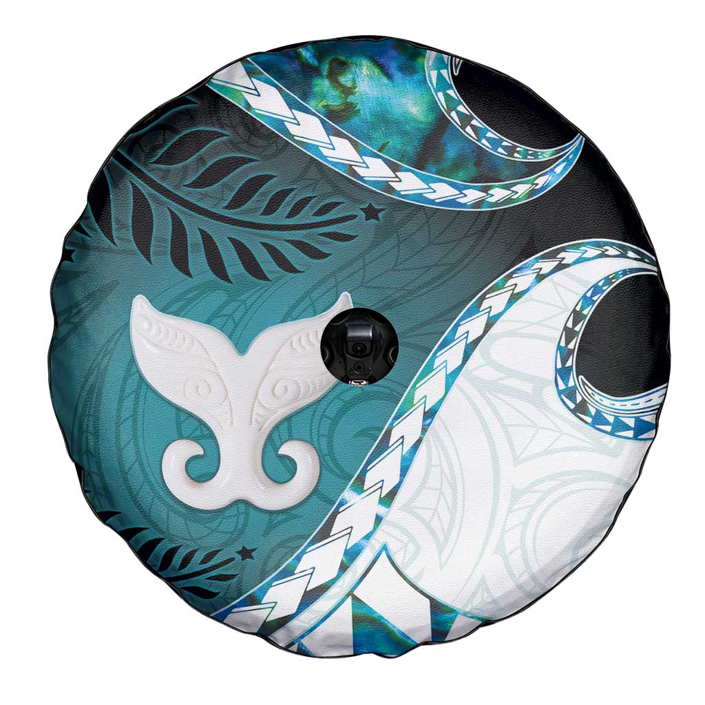 Aotearoa New Zealand Spare Tire Cover Maori Wera Paua Shell Teal Glitter