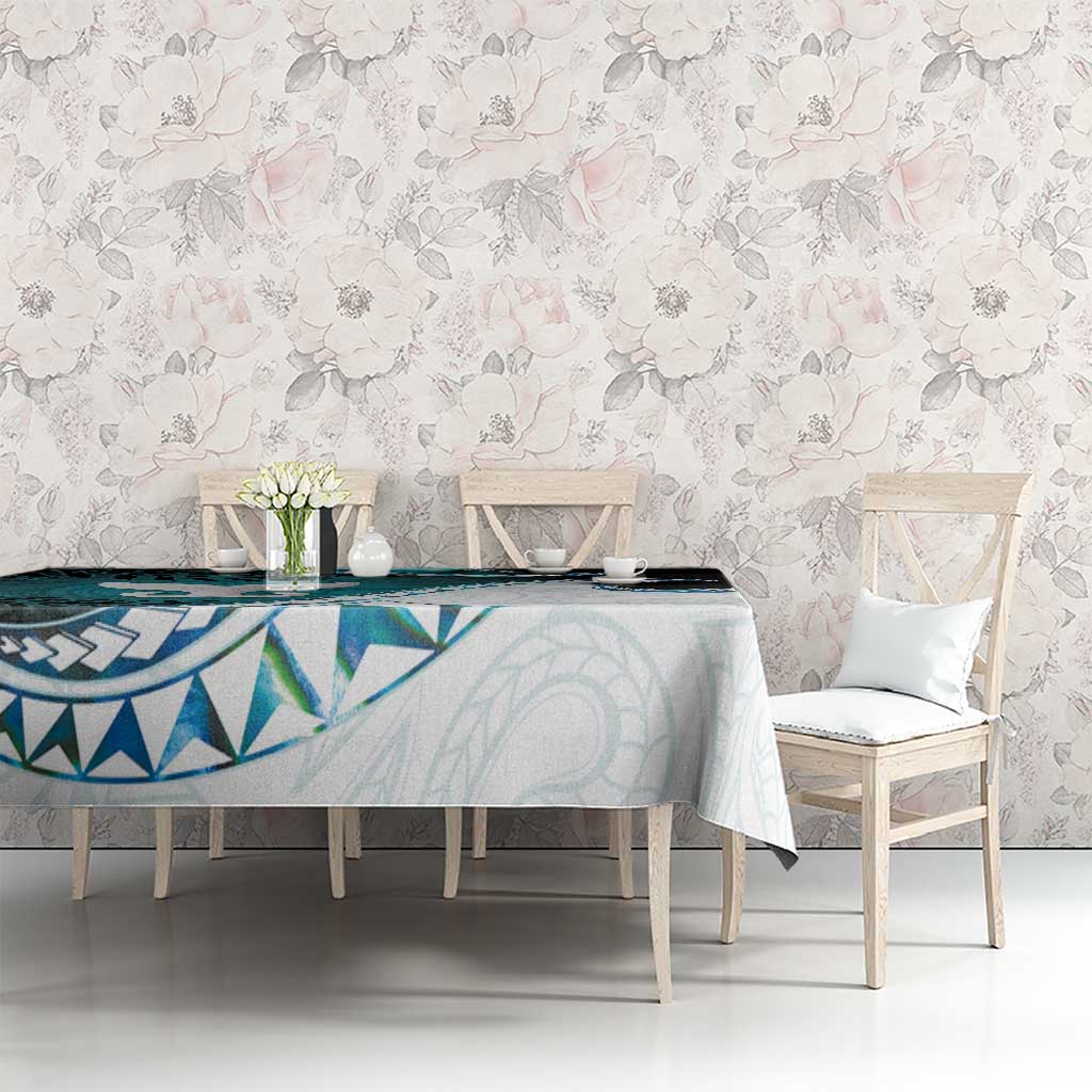 Aotearoa New Zealand Tablecloth Maori Wera Paua Shell Teal Glitter