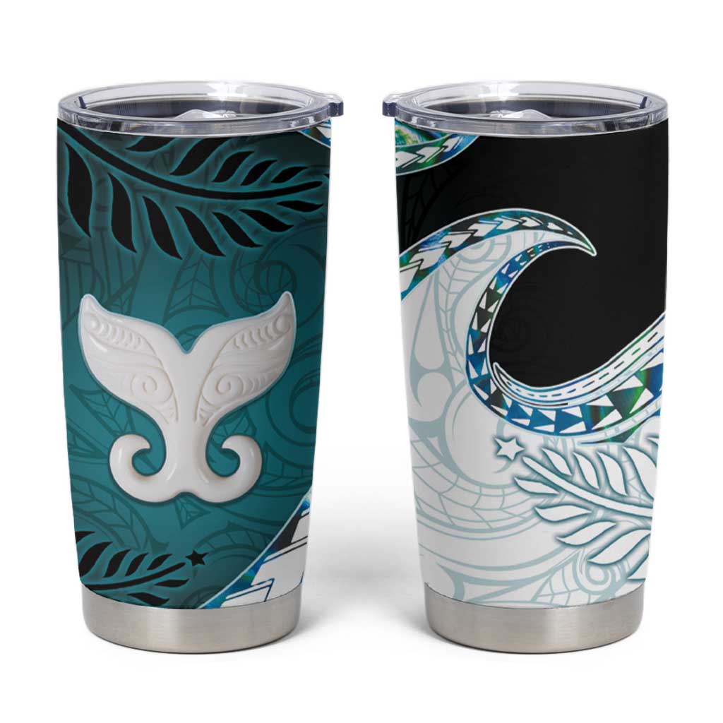 Aotearoa New Zealand Tumbler Cup Maori Wera Paua Shell Teal Glitter