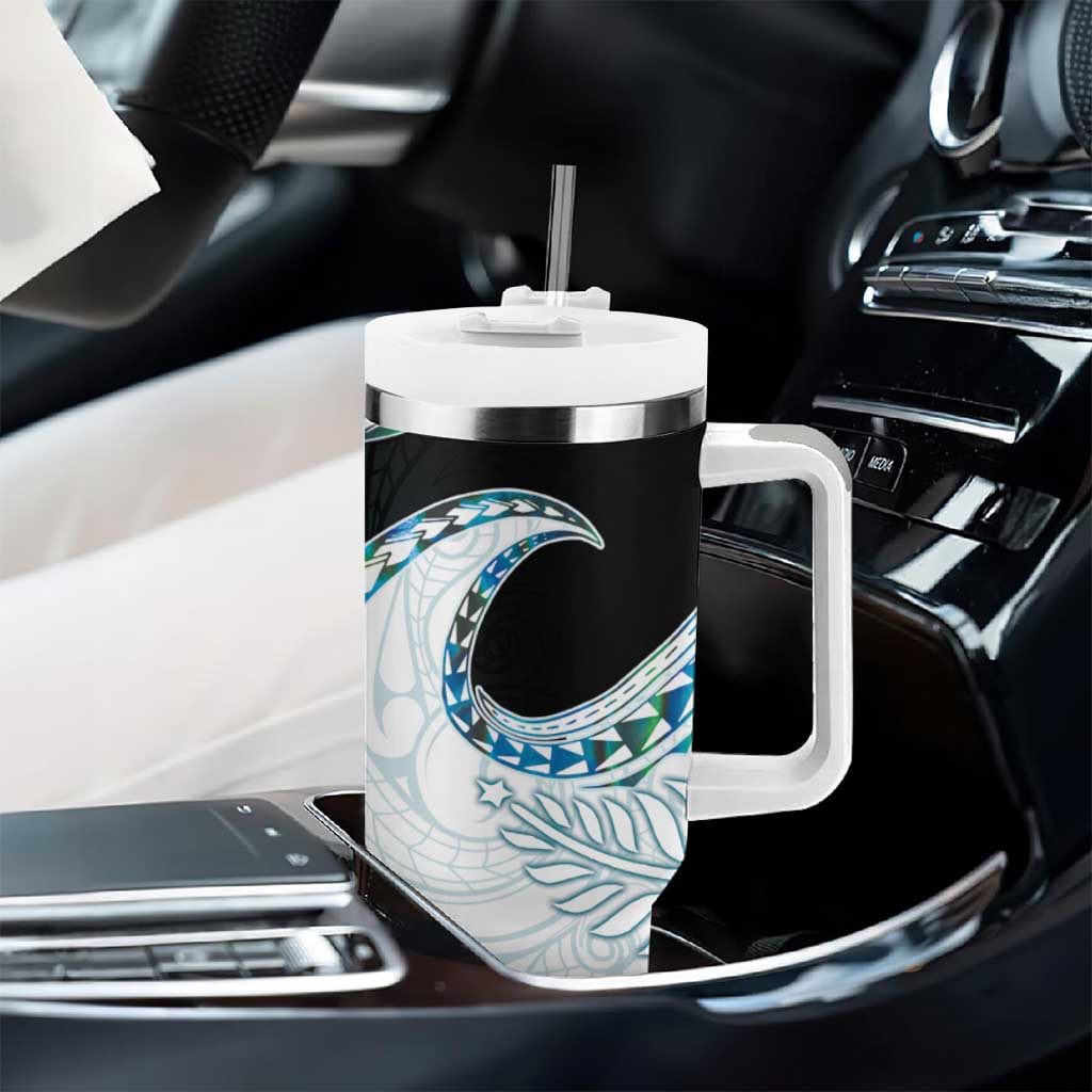 Aotearoa New Zealand Tumbler With Handle Maori Wera Paua Shell Teal Glitter