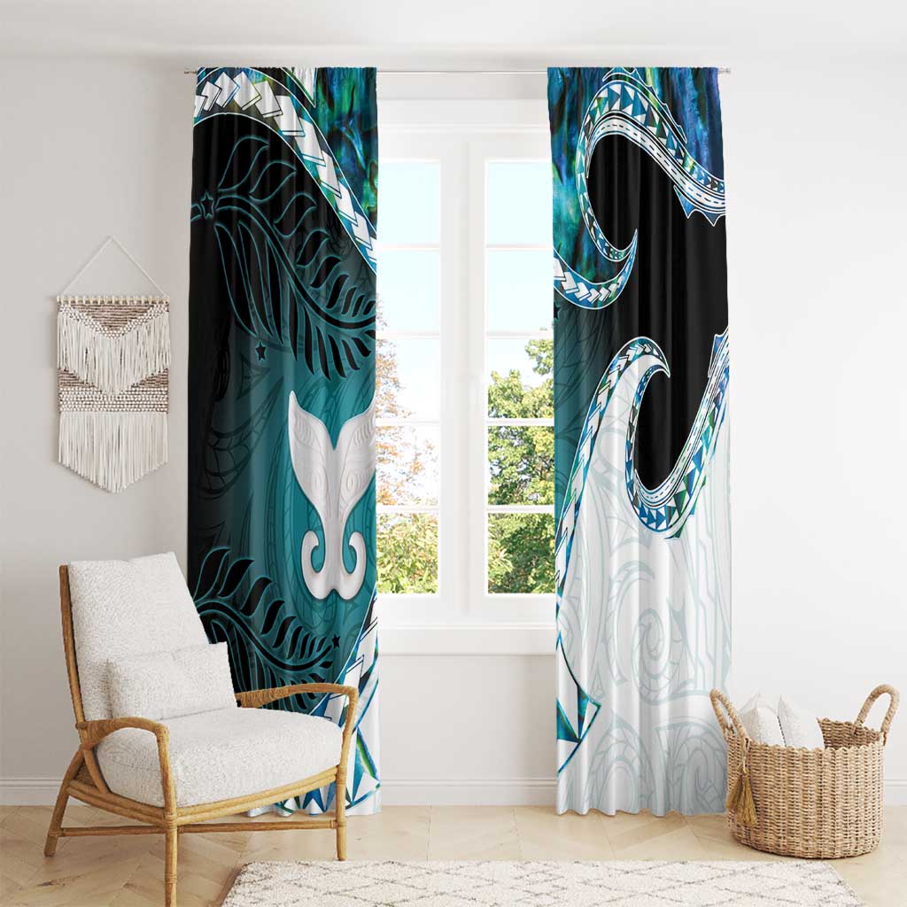 Aotearoa New Zealand Window Curtain Maori Wera Paua Shell Teal Glitter
