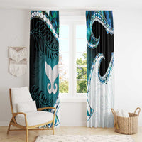 Aotearoa New Zealand Window Curtain Maori Wera Paua Shell Teal Glitter