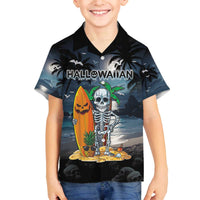 Personalised Hawaii Halloween Family Matching Off Shoulder Short Dress and Hawaiian Shirt Hallowaiian Skeleton Surf