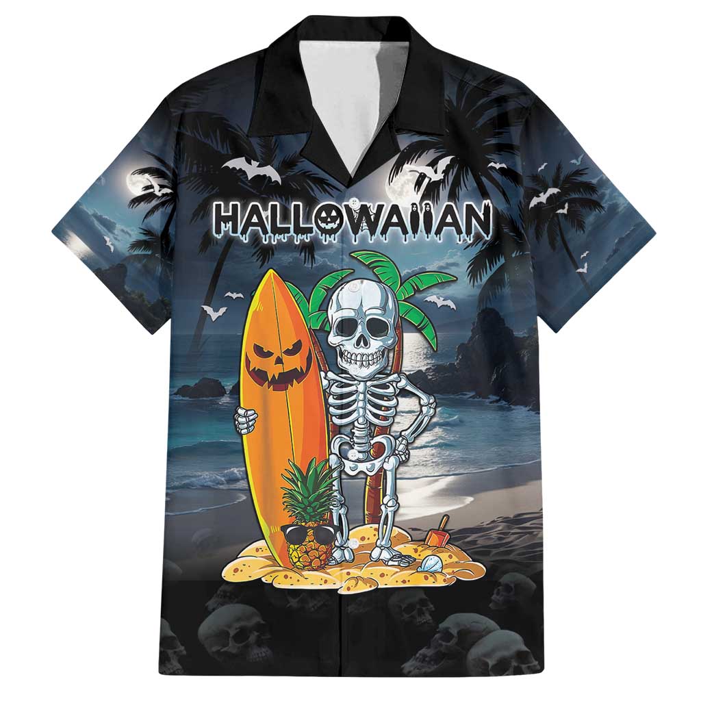 Personalised Hawaii Halloween Family Matching Tank Maxi Dress and Hawaiian Shirt Hallowaiian Skeleton Surf