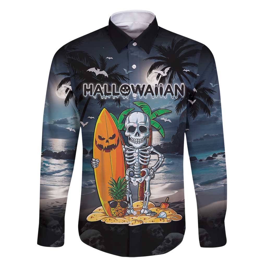 Personalised Hawaii Halloween Family Matching Tank Maxi Dress and Hawaiian Shirt Hallowaiian Skeleton Surf