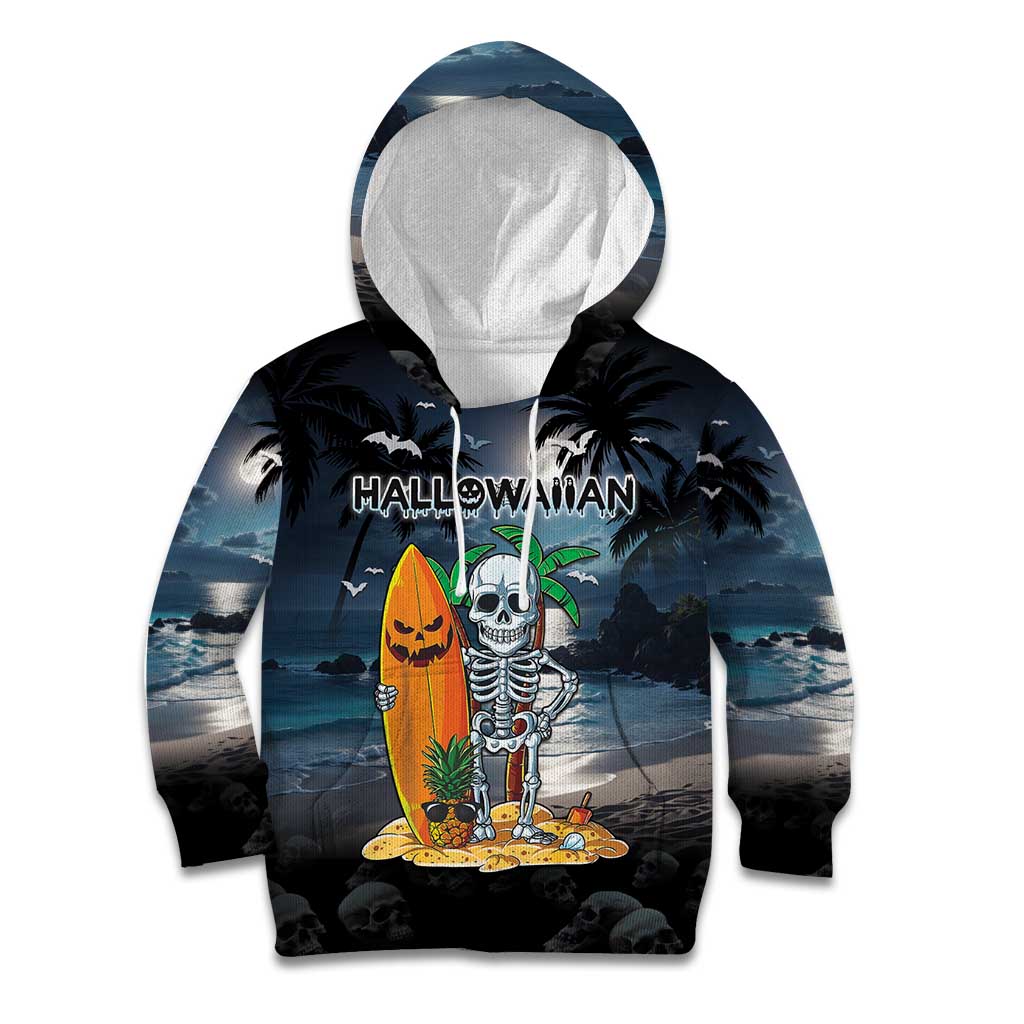 Personalised Hawaii Halloween Kid Hoodie Hallowaiian Skeleton Surf
