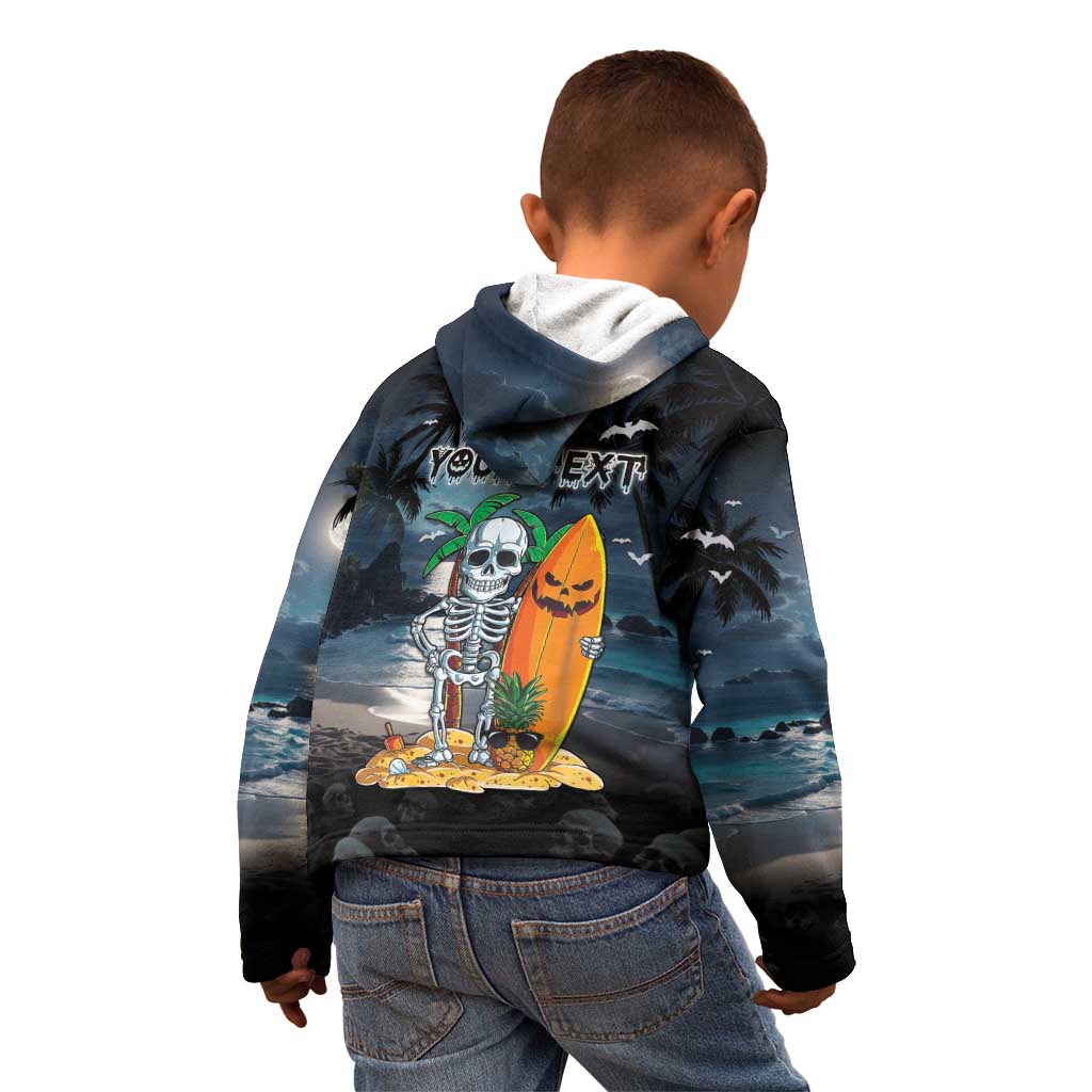 Personalised Hawaii Halloween Kid Hoodie Hallowaiian Skeleton Surf