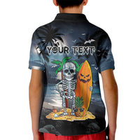Personalised Hawaii Halloween Kid Polo Shirt Hallowaiian Skeleton Surf