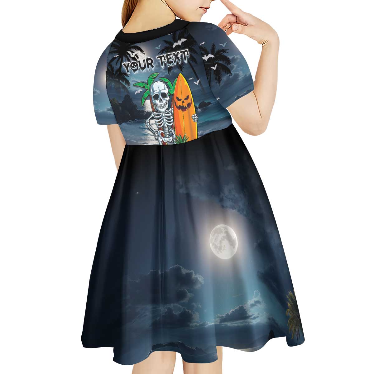 Personalised Hawaii Halloween Kid Short Sleeve Dress Hallowaiian Skeleton Surf