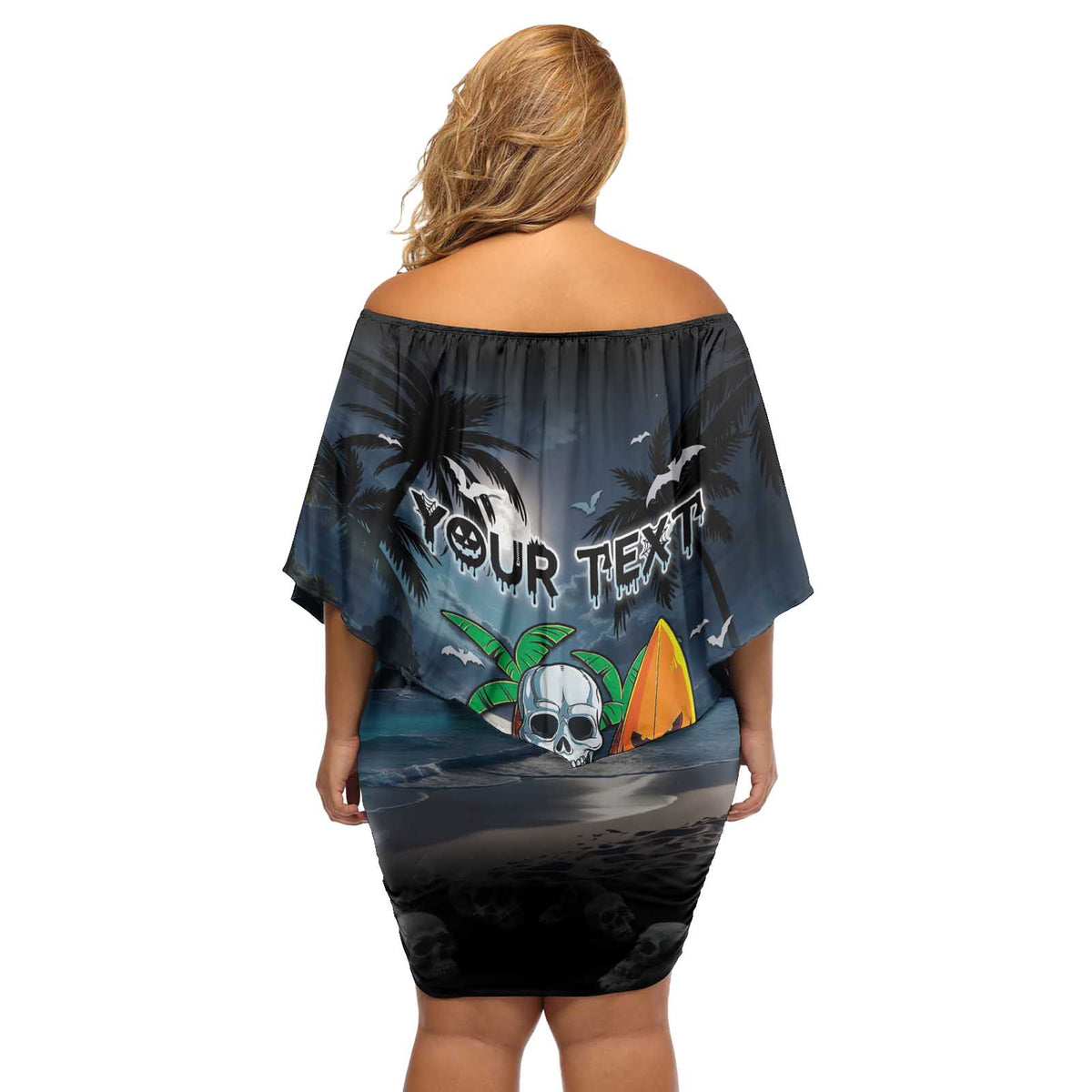 Personalised Hawaii Halloween Off Shoulder Short Dress Hallowaiian Skeleton Surf