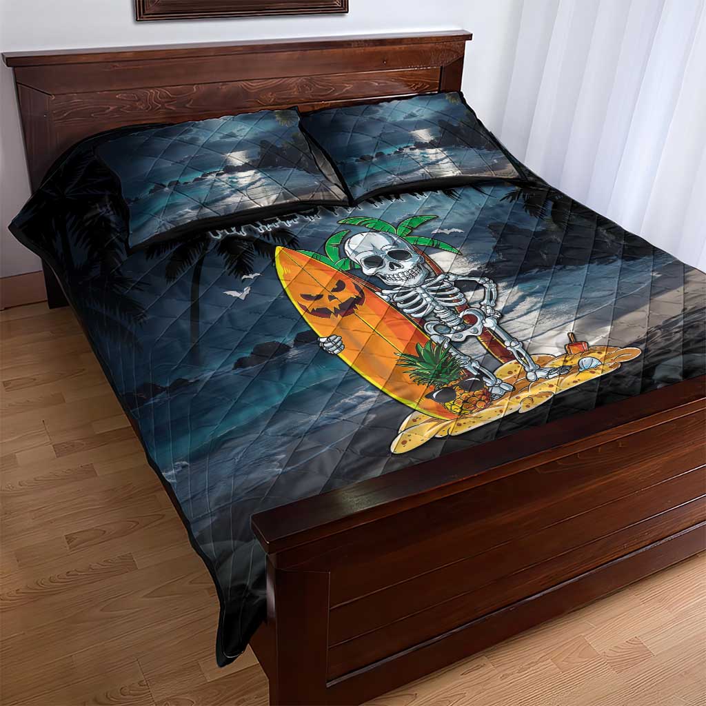 Hawaii Halloween Quilt Bed Set Hallowaiian Skeleton Surf