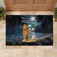 Hawaii Halloween Rubber Doormat Hallowaiian Skeleton Surf