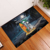 Hawaii Halloween Rubber Doormat Hallowaiian Skeleton Surf