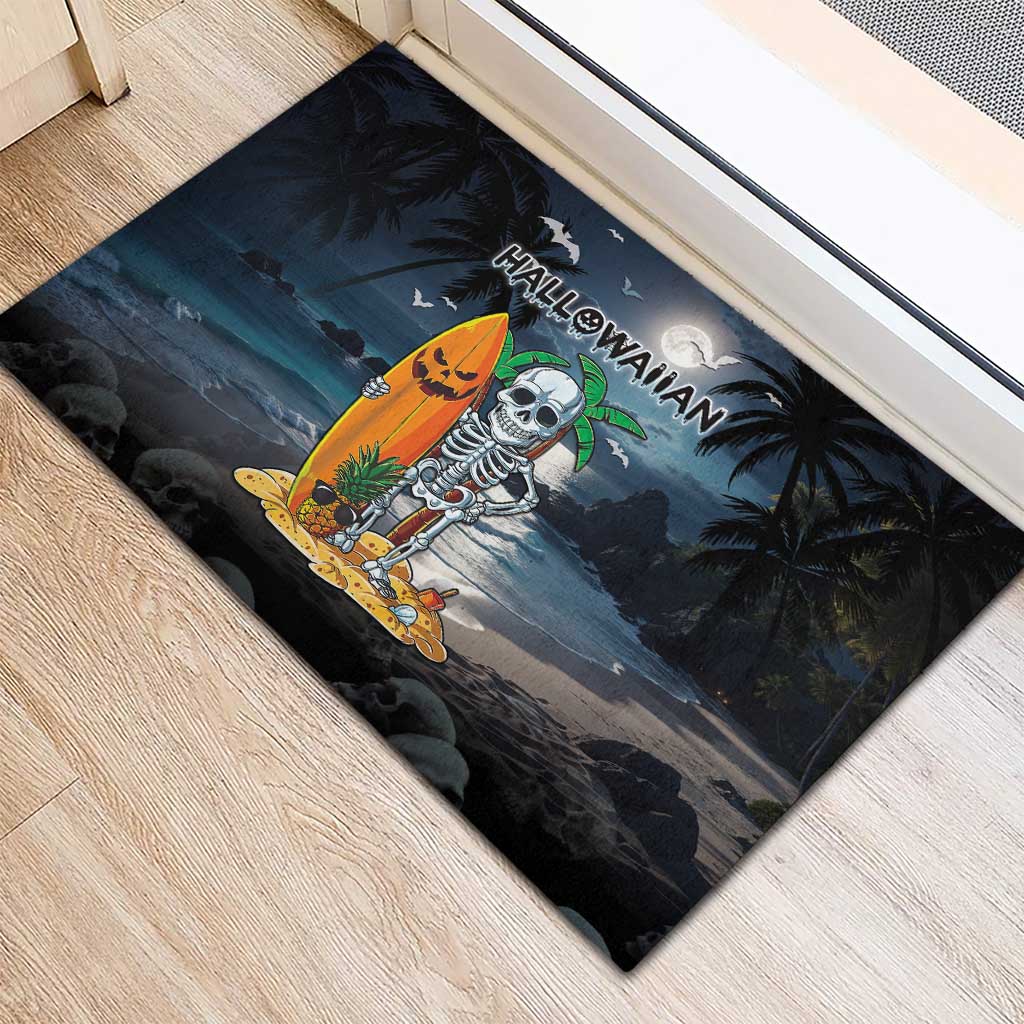 Hawaii Halloween Rubber Doormat Hallowaiian Skeleton Surf