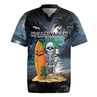 Personalised Hawaii Halloween Rugby Jersey Hallowaiian Skeleton Surf