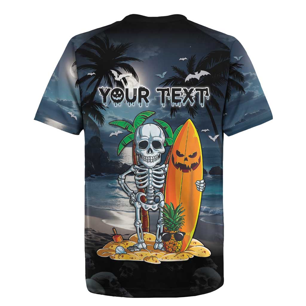 Personalised Hawaii Halloween Rugby Jersey Hallowaiian Skeleton Surf