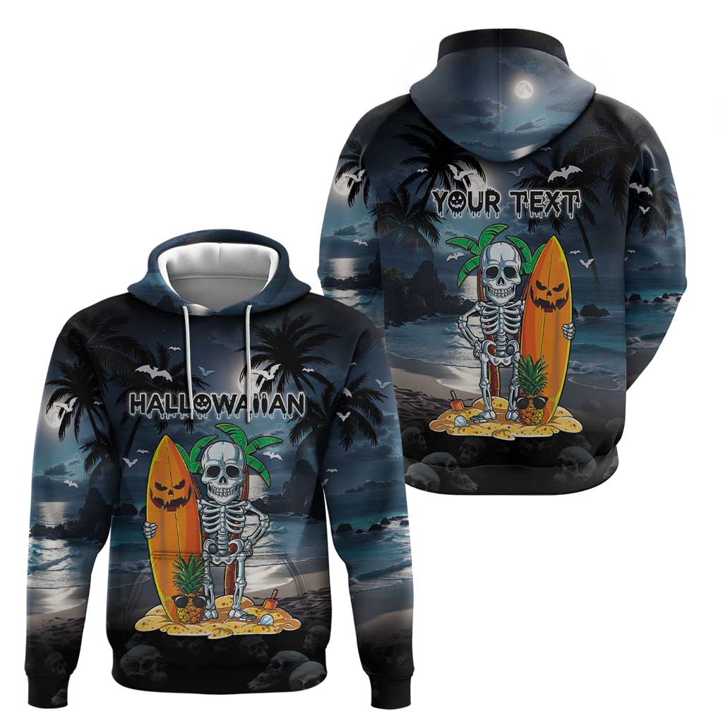 Personalised Hawaii Halloween Zip Hoodie Hallowaiian Skeleton Surf
