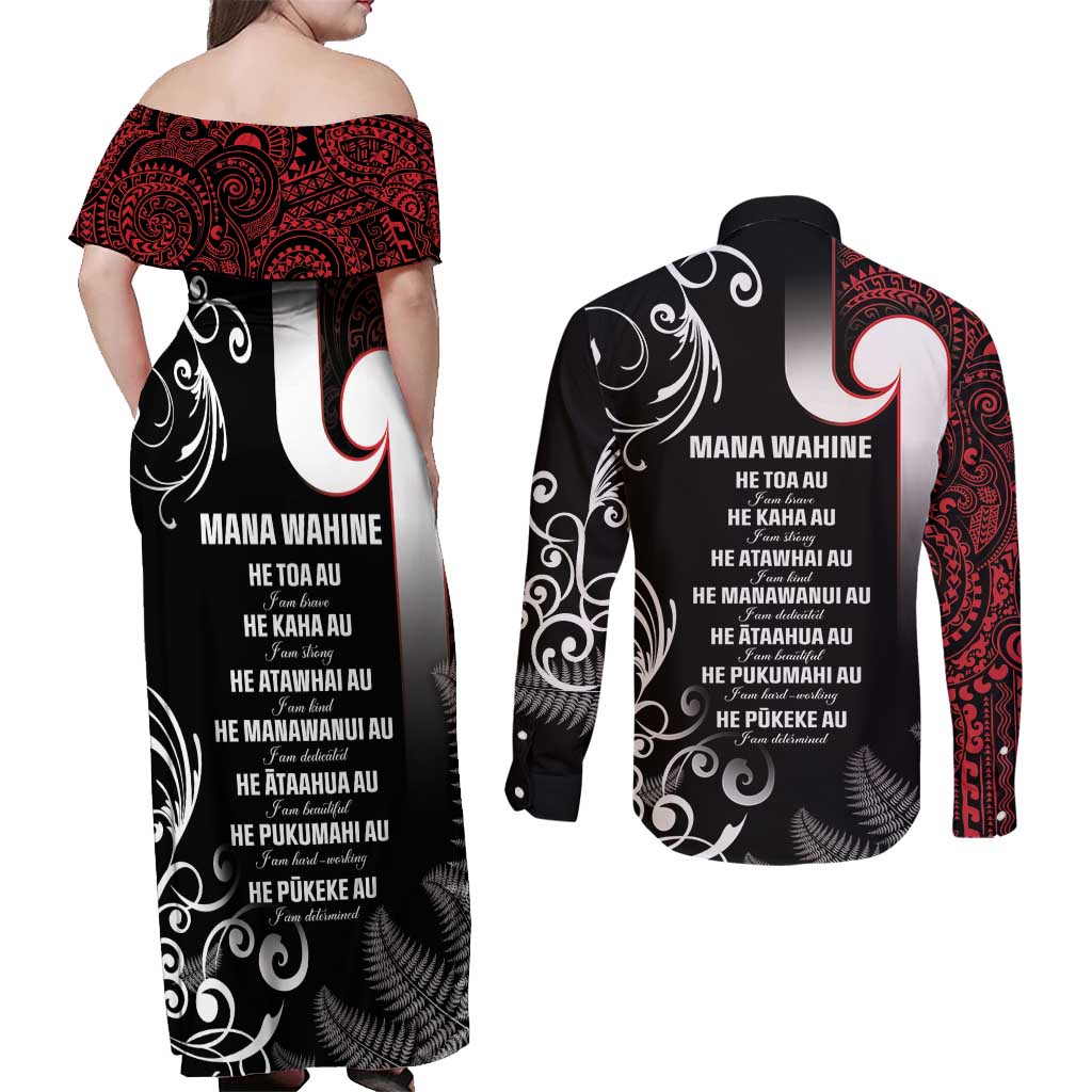 New Zealand Aotearoa Mana Wahine Couples Matching Off Shoulder Maxi Dress and Long Sleeve Button Shirt