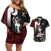 New Zealand Aotearoa Mana Wahine Couples Matching Off Shoulder Short Dress and Hawaiian Shirt