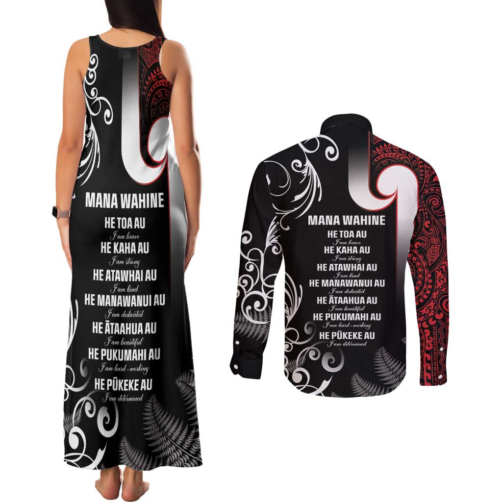 New Zealand Aotearoa Mana Wahine Couples Matching Tank Maxi Dress and Long Sleeve Button Shirt