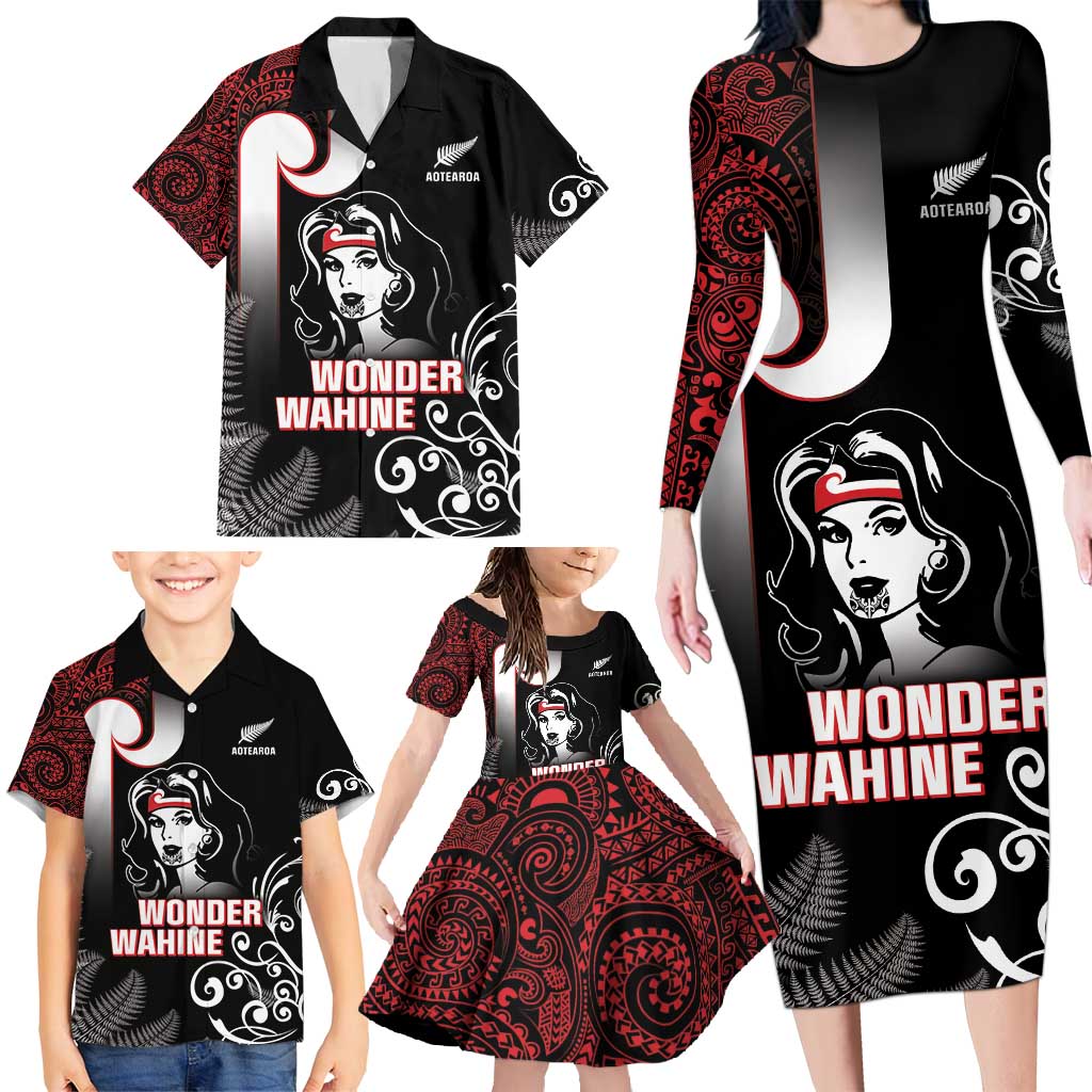 New Zealand Aotearoa Mana Wahine Family Matching Long Sleeve Bodycon Dress and Hawaiian Shirt LT05 - Polynesian Pride