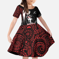 New Zealand Aotearoa Mana Wahine Family Matching Short Sleeve Bodycon Dress and Hawaiian Shirt LT05 Daughter's Dress Black - Polynesian Pride