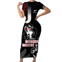 New Zealand Aotearoa Mana Wahine Family Matching Short Sleeve Bodycon Dress and Hawaiian Shirt LT05 Mom's Dress Black - Polynesian Pride
