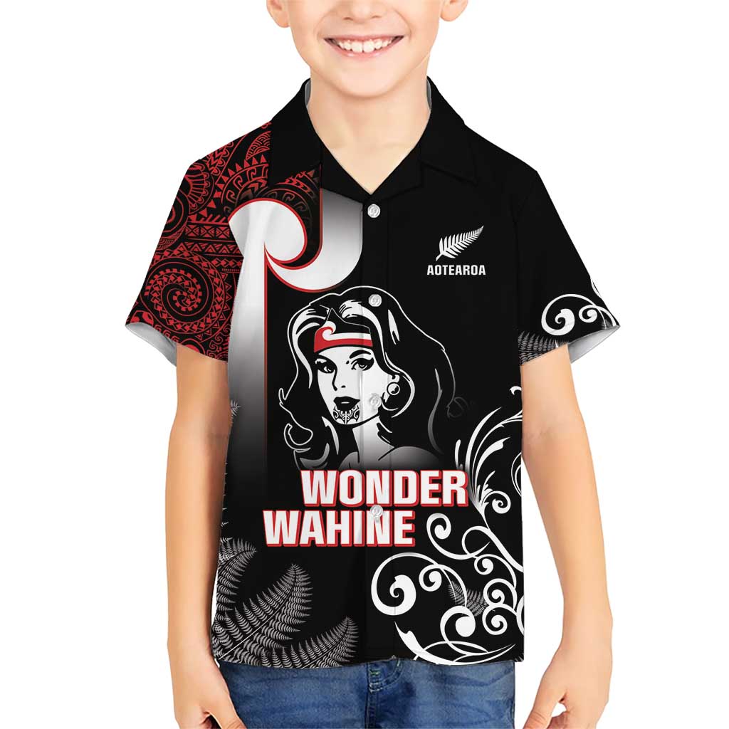 New Zealand Aotearoa Mana Wahine Family Matching Short Sleeve Bodycon Dress and Hawaiian Shirt LT05 Son's Shirt Black - Polynesian Pride