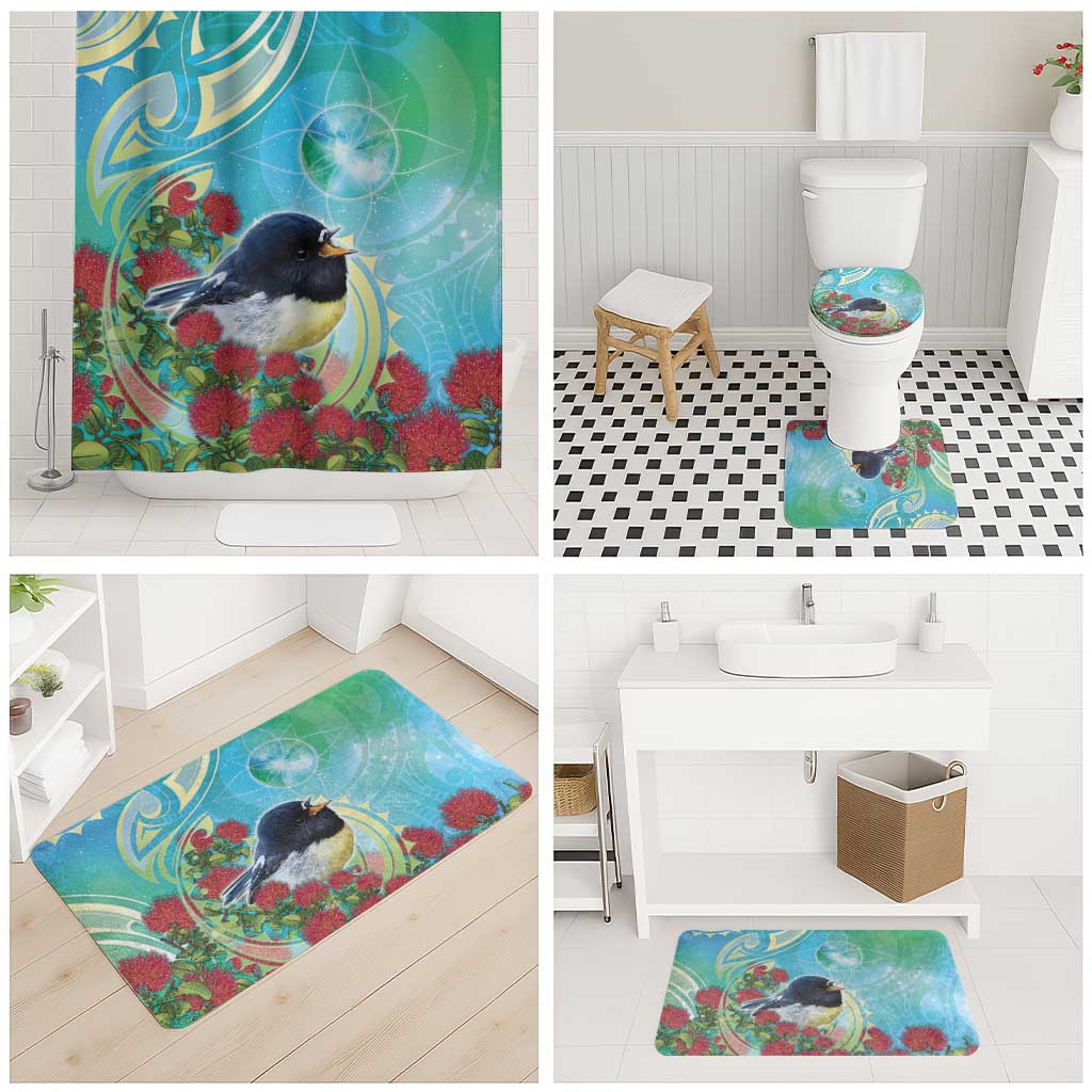 New Zealand Tomtit Bathroom Set Maori Koru With Pohutukawa Galaxy Style - Polynesian Pride