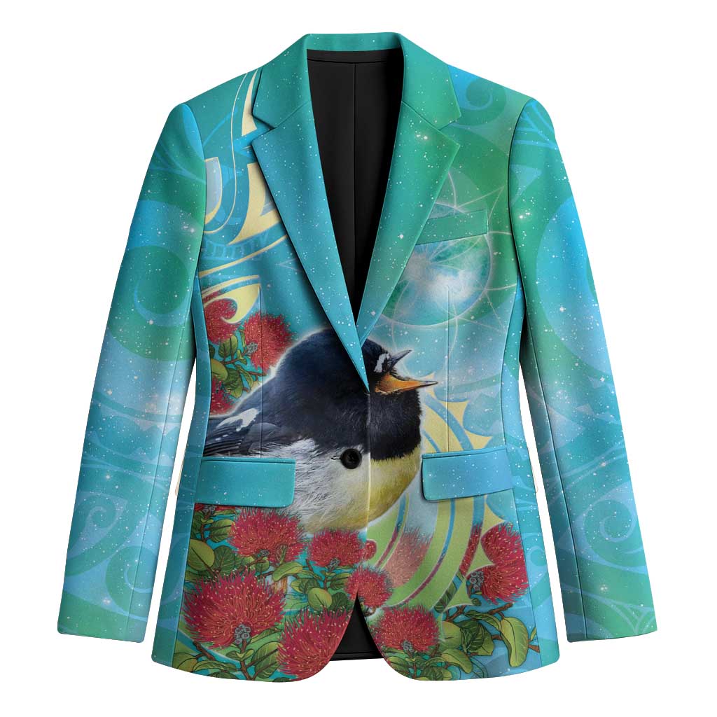 New Zealand Tomtit Blazer Maori Koru With Pohutukawa Galaxy Style - Polynesian Pride