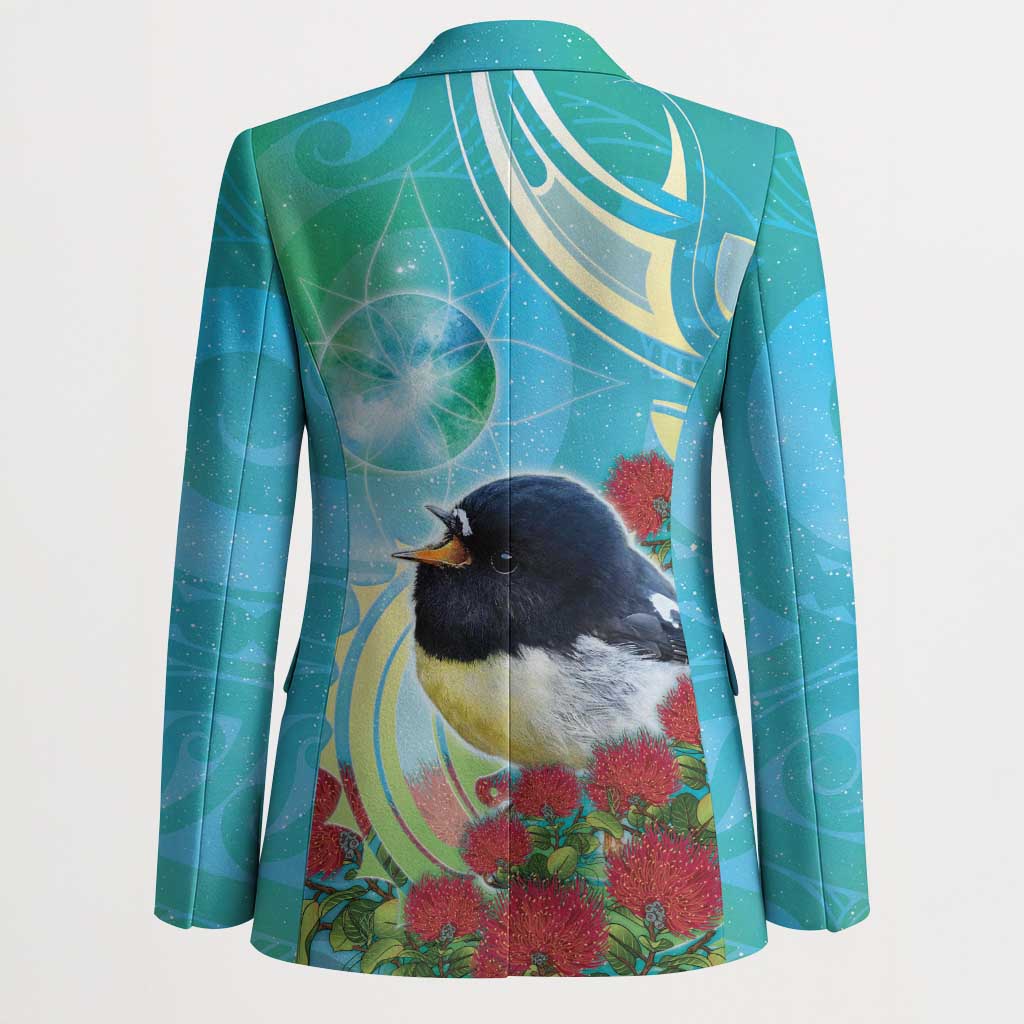 New Zealand Tomtit Blazer Maori Koru With Pohutukawa Galaxy Style - Polynesian Pride