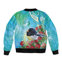 New Zealand Tomtit Bomber Jacket Maori Koru With Pohutukawa Galaxy Style - Polynesian Pride