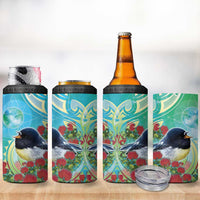 New Zealand Tomtit 4 in 1 Can Cooler Tumbler Maori Koru With Pohutukawa Galaxy Style - Polynesian Pride