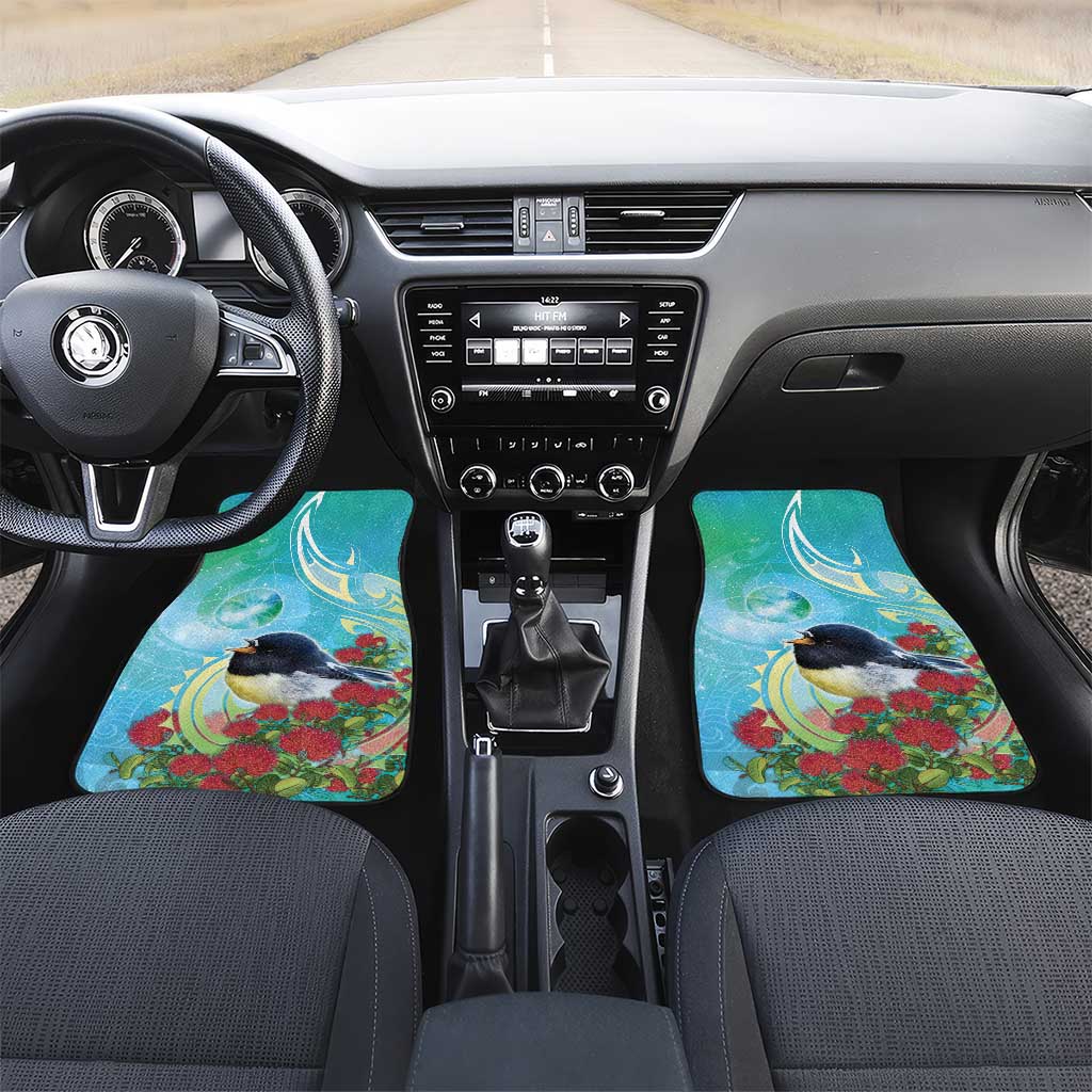 New Zealand Tomtit Car Mats Maori Koru With Pohutukawa Galaxy Style - Polynesian Pride