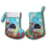 New Zealand Tomtit Christmas Stocking Maori Koru With Pohutukawa Galaxy Style - Polynesian Pride