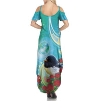 New Zealand Tomtit Family Matching Summer Maxi Dress and Hawaiian Shirt Maori Koru With Pohutukawa Galaxy Style - Polynesian Pride