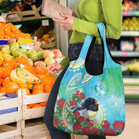 New Zealand Tomtit Grocery Bag Maori Koru With Pohutukawa Galaxy Style - Polynesian Pride