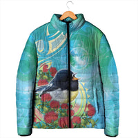 New Zealand Tomtit Padded Jacket Maori Koru With Pohutukawa Galaxy Style - Polynesian Pride
